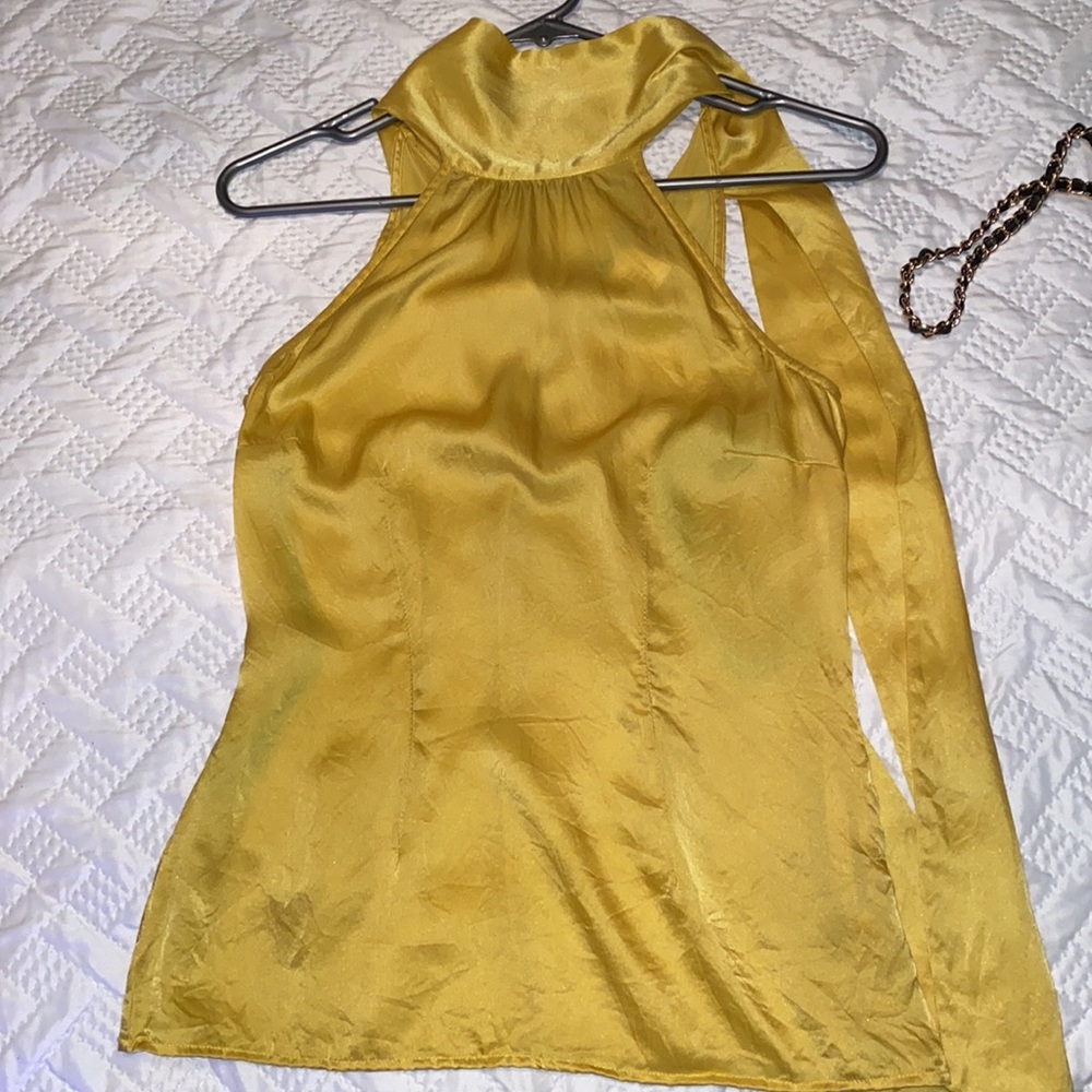 Marciano yellow halter-top. Mint condition. Size XS fits also Size S, 100% silk